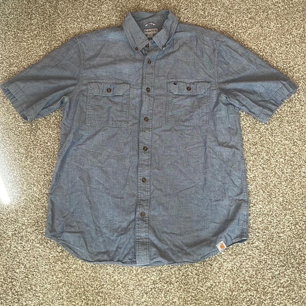 Carhartt Mens Denim Button Down Short Sleeved Shirt